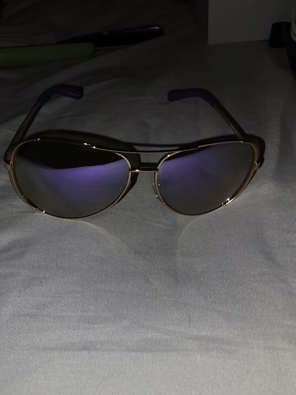 Michael Kors Gold Frame Aviator Sunglasses with Dark Blue Lenses